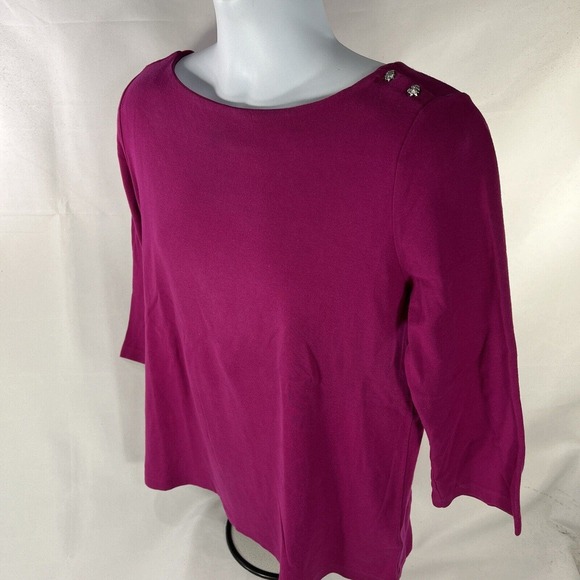 LAUREN RALPH LAUREN PINK LONG SLEEVE TOP SHIRT WOMENS LARGE BUTTON SHOULDER - Picture 3 of 14